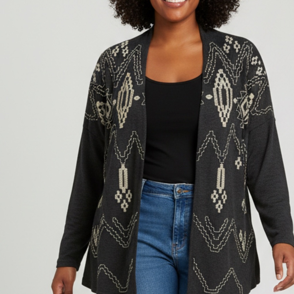 Lucky Brand Black and Cream Patterned Cardigan